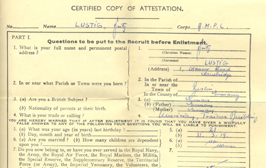Official document enlisting Fritz Lustig into the British Army in 1940